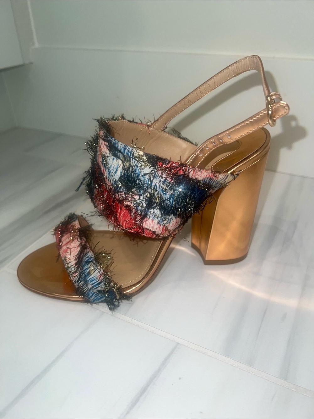 Salvatore Ferragamo Rose Gold Block Heels with Multicolor Fringe-LOW PRICE!🌟 - Picture 5 of 9